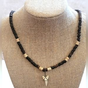 🦈Handmade, Wire Wrapped Shark Tooth Necklace w/ coconut shells 17 in